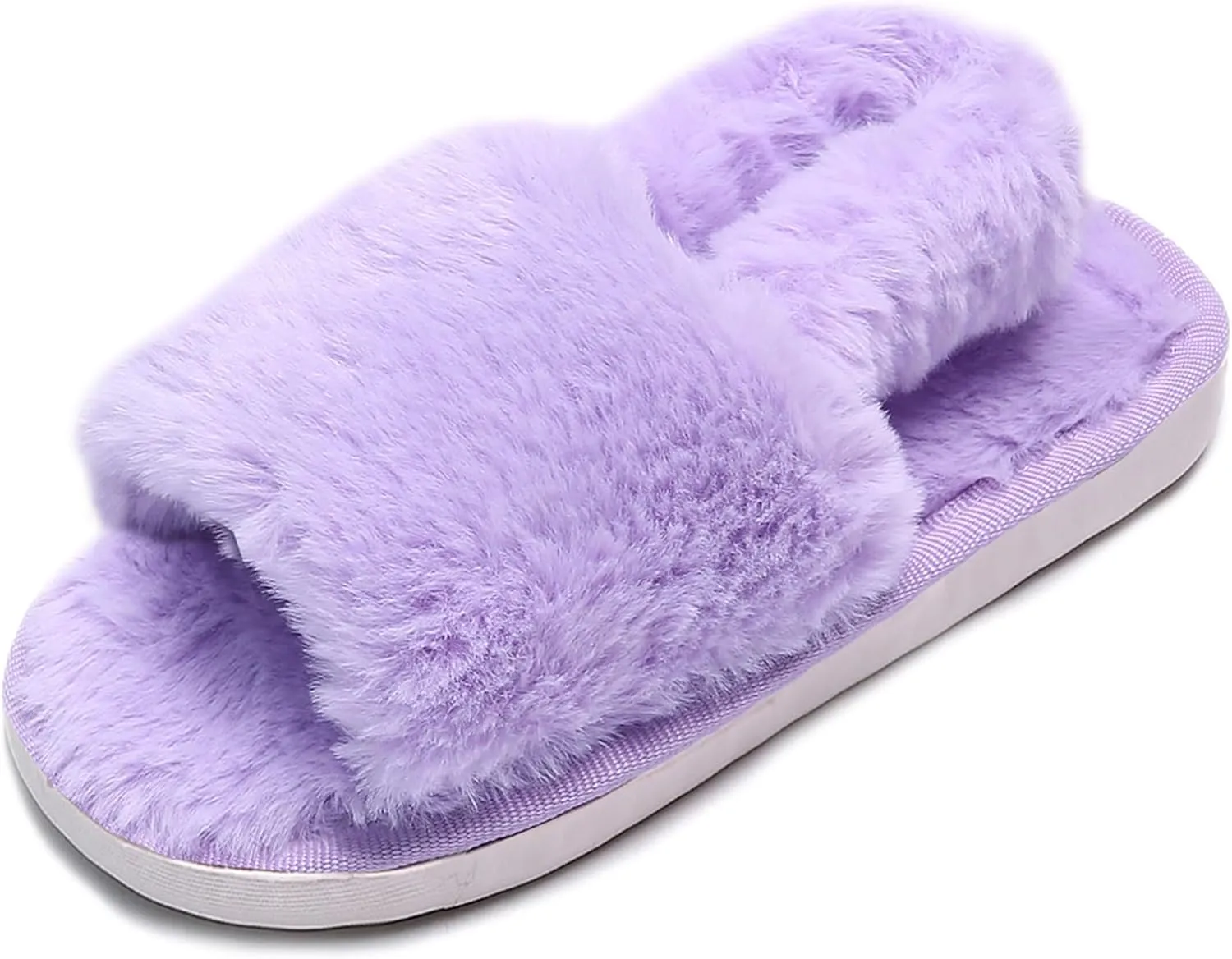 Girl's Fuzzy Fluffy Furry Slippers Cross Band Shoes Slides for Girls Fur Flip Flop Open Toe Slippers