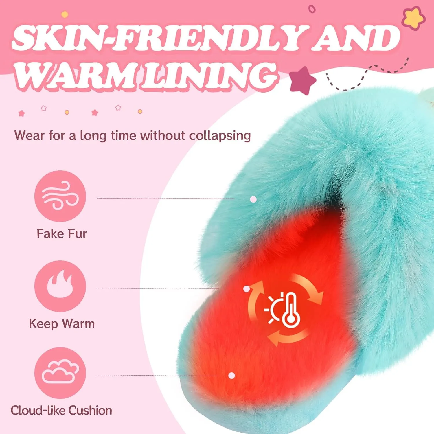 Girls Plush House Slippers Fluffy Multicolor Mermaid Slippers, Cute Faux Fur Slip-on Shoes Memory Foam House Slipper