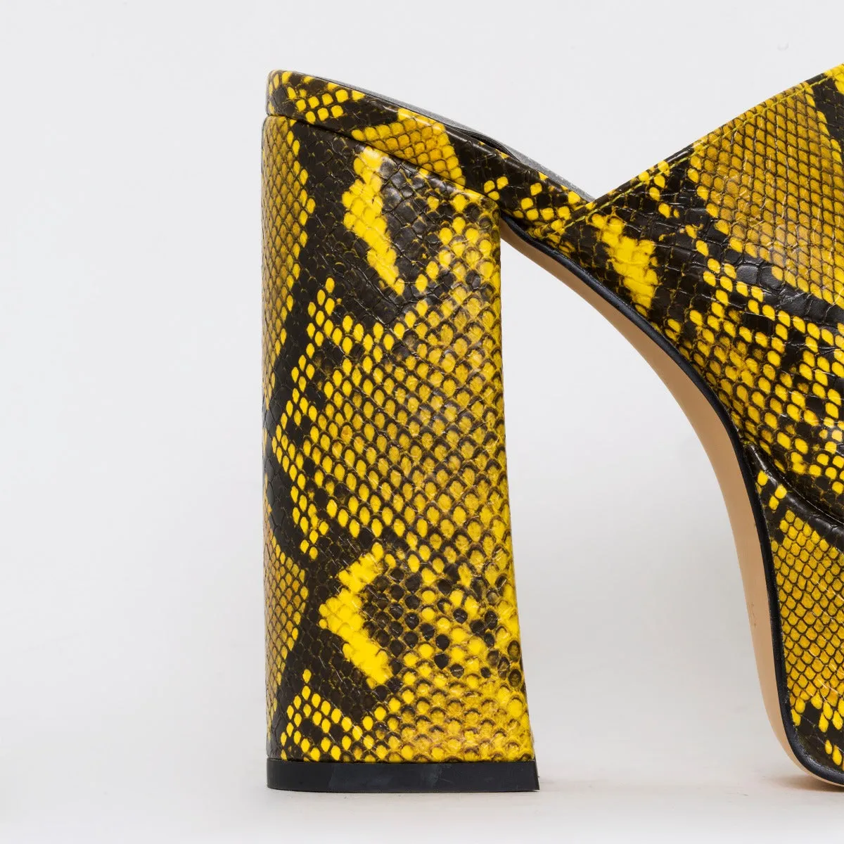 Giselle Yellow Snake Print Platform Mules