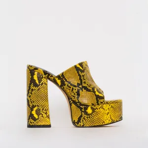 Giselle Yellow Snake Print Platform Mules