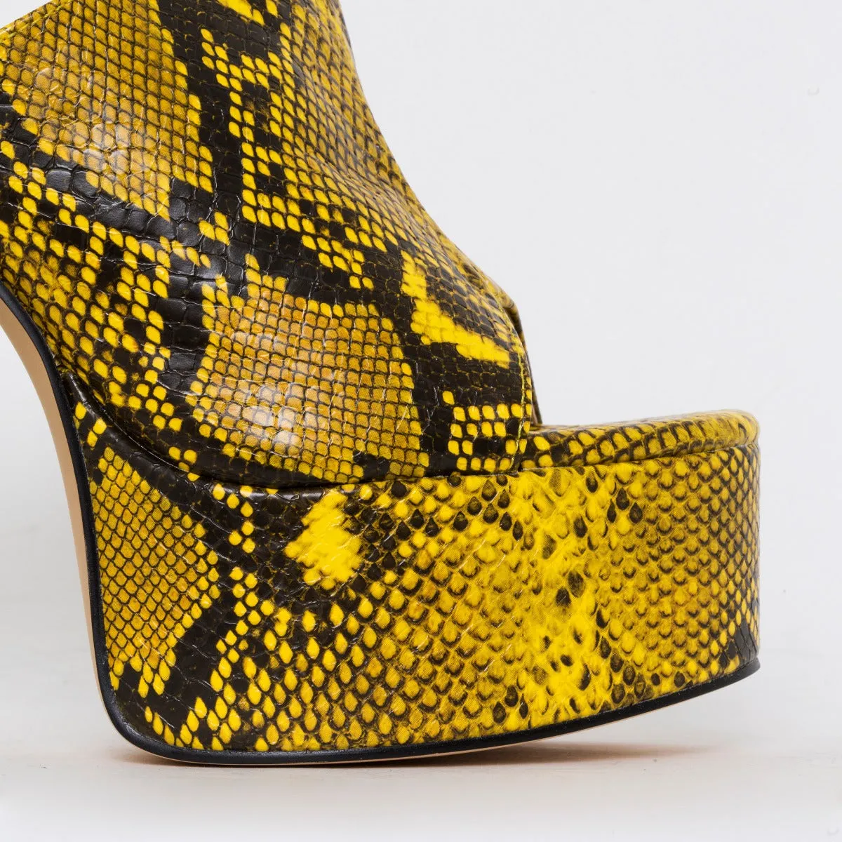 Giselle Yellow Snake Print Platform Mules