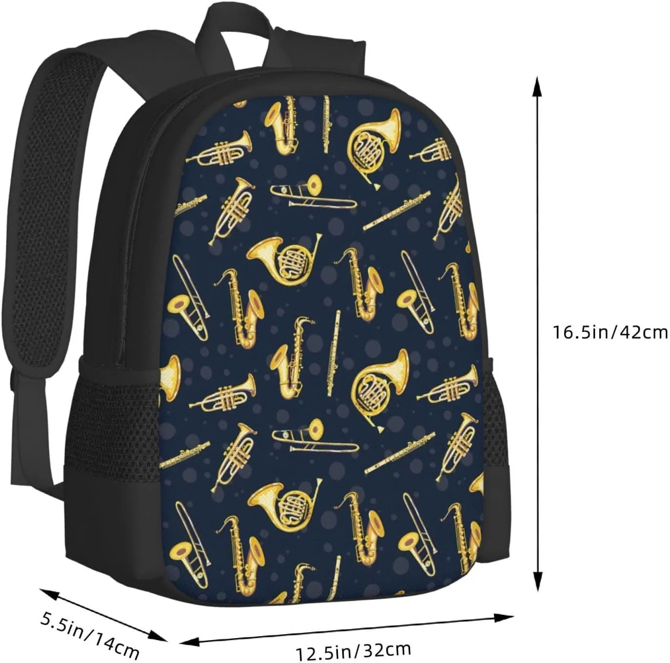 Golden Woodwind Instrument Backpack Minimalist Large Capacity Backpack 16.5 inch Leisure Travel Daypack