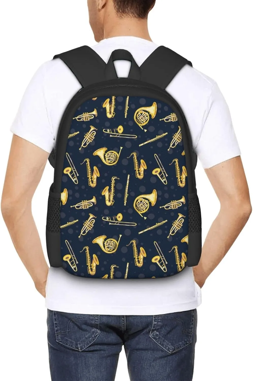 Golden Woodwind Instrument Backpack Minimalist Large Capacity Backpack 16.5 inch Leisure Travel Daypack