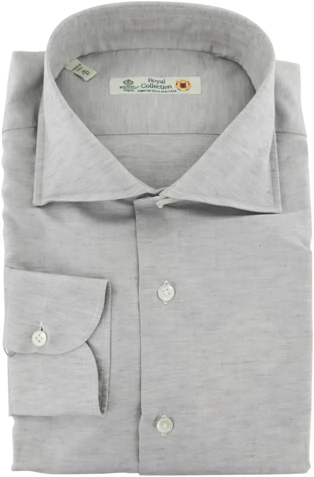 Grey Patterned Button Down Spread Collar Cotton Blend Slim Fit Dress Shirt, Size Medium 15.5