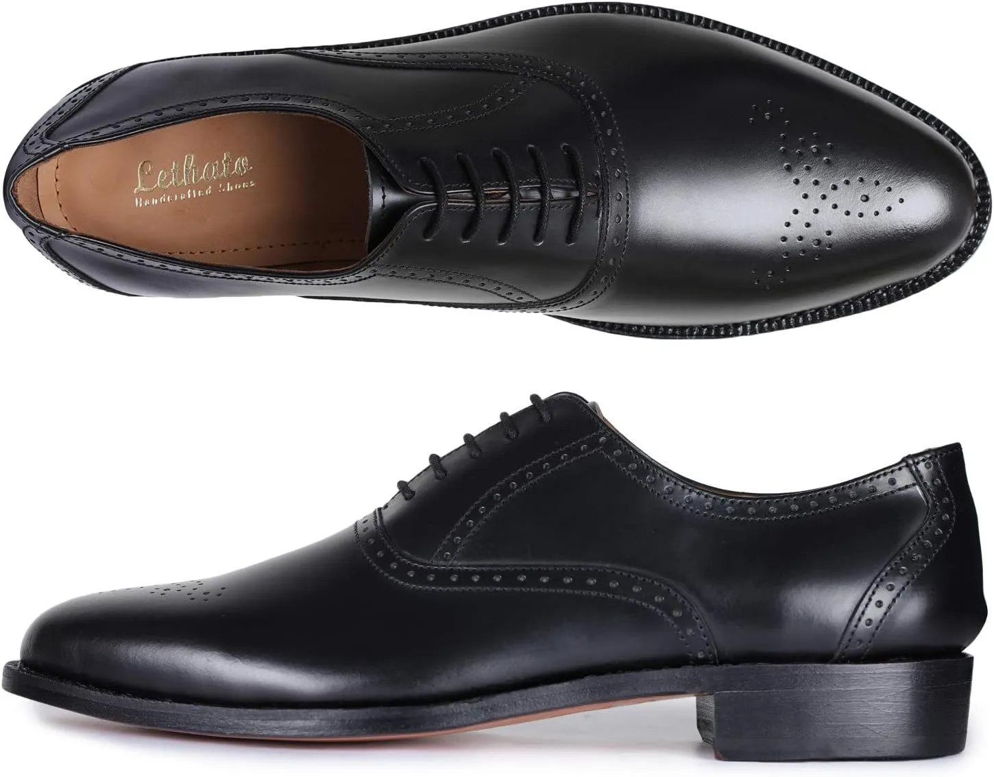 Handmade Brogue Oxford Goodyear Welted Genuine Leather Lace up Dress Shoes