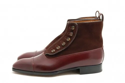Handmade Men's Brown Ankle Cap Toe Boots