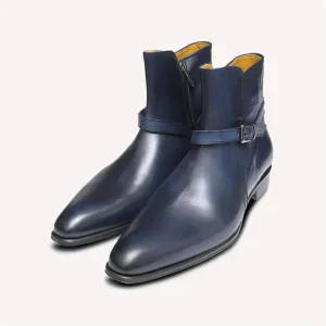 Handmade Navy Blue Jodhpurs Ankle Boots for Men