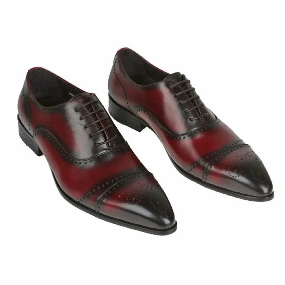 Handmade Red Wine Brogue Oxford Leather Dress Shoes