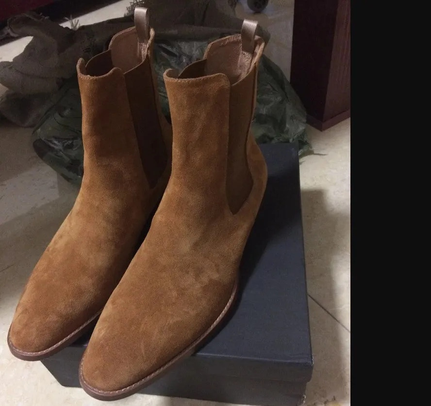 Handmade Tan Suede Chelsea Boots for Men