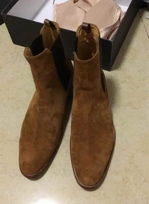 Handmade Tan Suede Chelsea Boots for Men