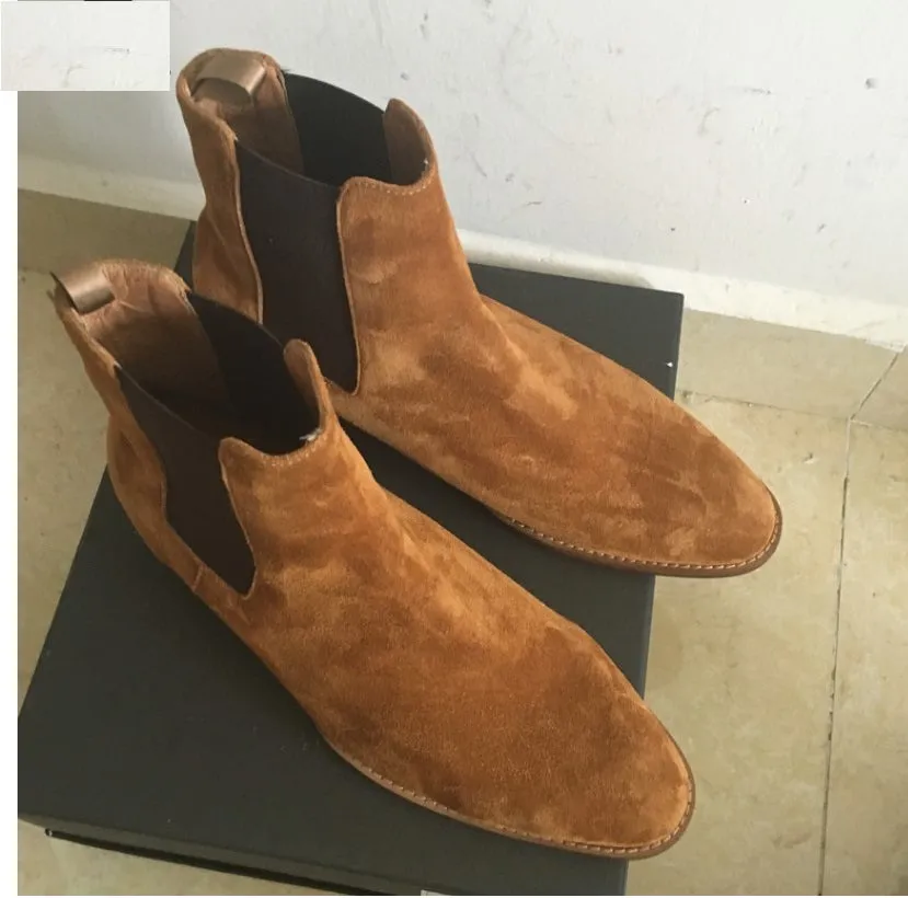 Handmade Tan Suede Chelsea Boots for Men