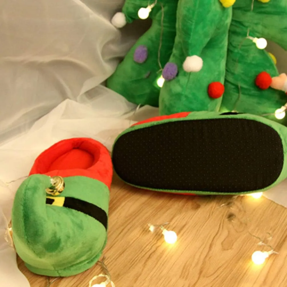 Happyyami 1pair Christmas Plush Warm Non-slip Slippers for Adults and Boy Girl Cozy Green Winter Footwear Holiday Family Indoor Use
