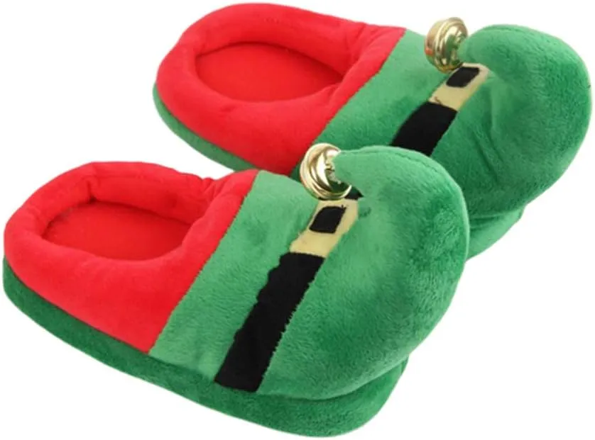 Happyyami 1pair Christmas Plush Warm Non-slip Slippers for Adults and Boy Girl Cozy Green Winter Footwear Holiday Family Indoor Use