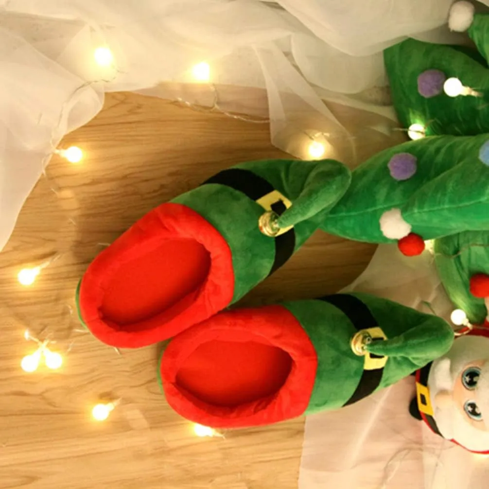 Happyyami 1pair Christmas Plush Warm Non-slip Slippers for Adults and Boy Girl Cozy Green Winter Footwear Holiday Family Indoor Use