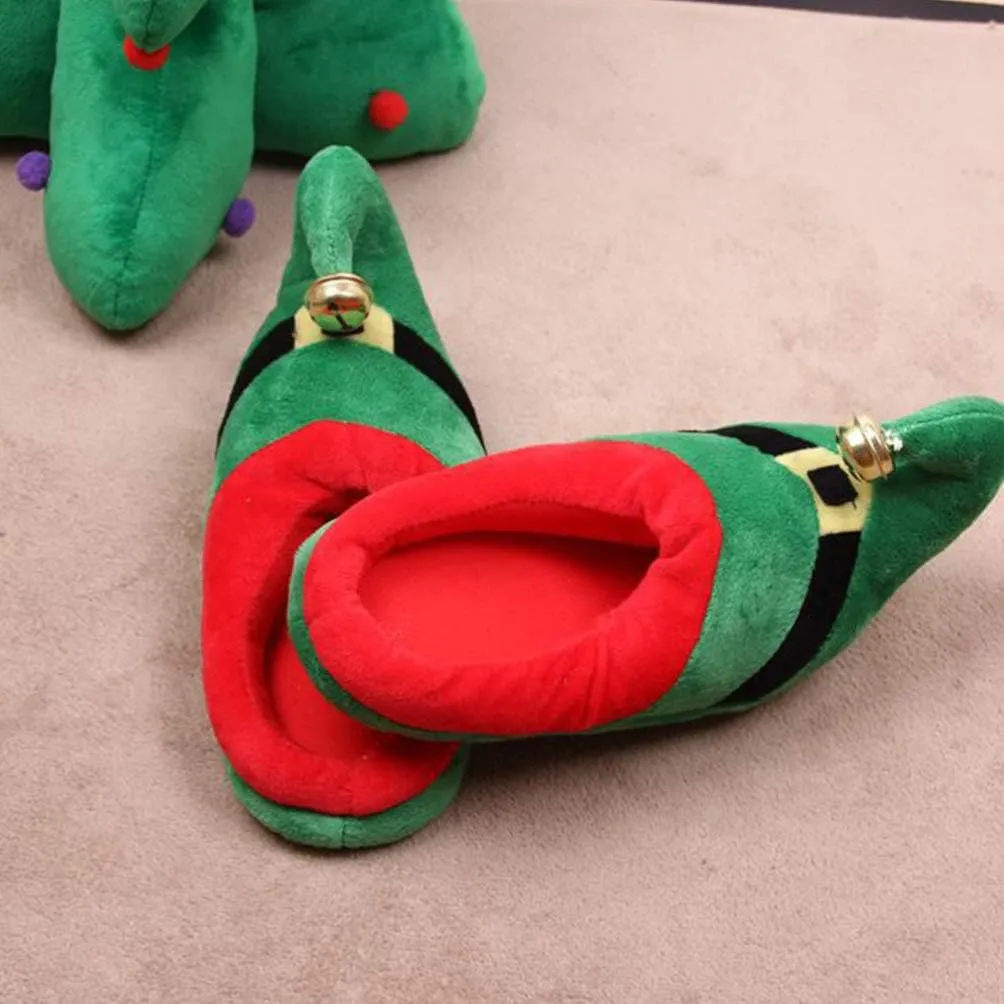 Happyyami 1pair Christmas Plush Warm Non-slip Slippers for Adults and Boy Girl Cozy Green Winter Footwear Holiday Family Indoor Use
