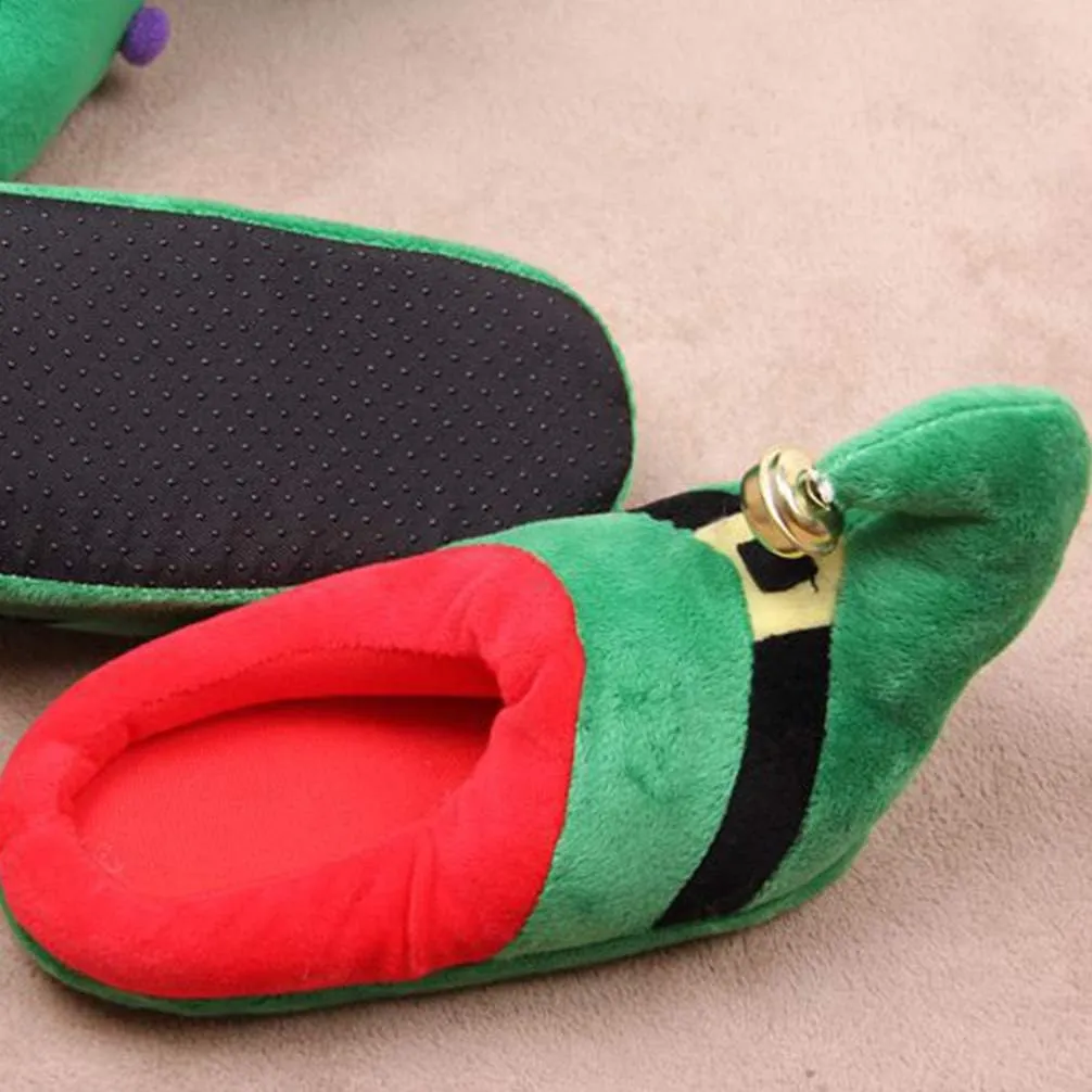 Happyyami 1pair Christmas Plush Warm Non-slip Slippers for Adults and Boy Girl Cozy Green Winter Footwear Holiday Family Indoor Use