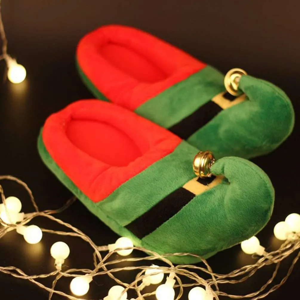 Happyyami 1pair Christmas Plush Warm Non-slip Slippers for Adults and Boy Girl Cozy Green Winter Footwear Holiday Family Indoor Use