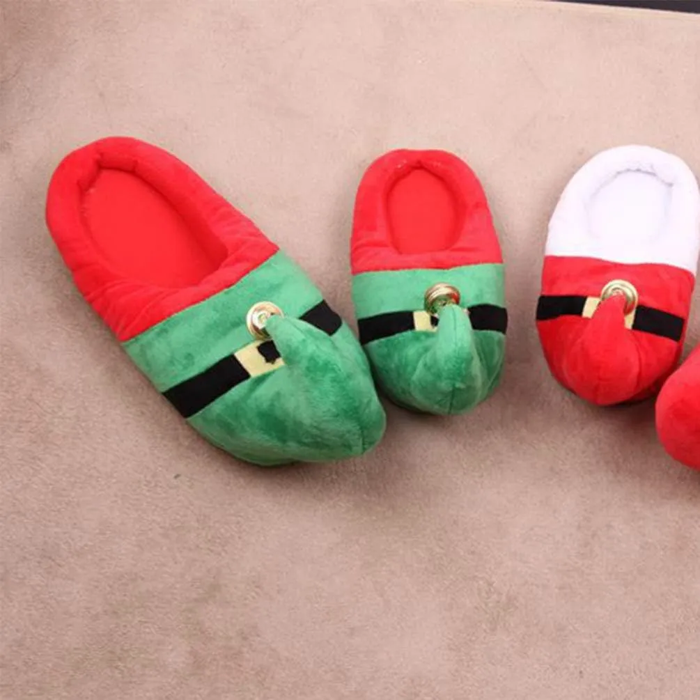 Happyyami 1pair Christmas Plush Warm Non-slip Slippers for Adults and Boy Girl Cozy Green Winter Footwear Holiday Family Indoor Use