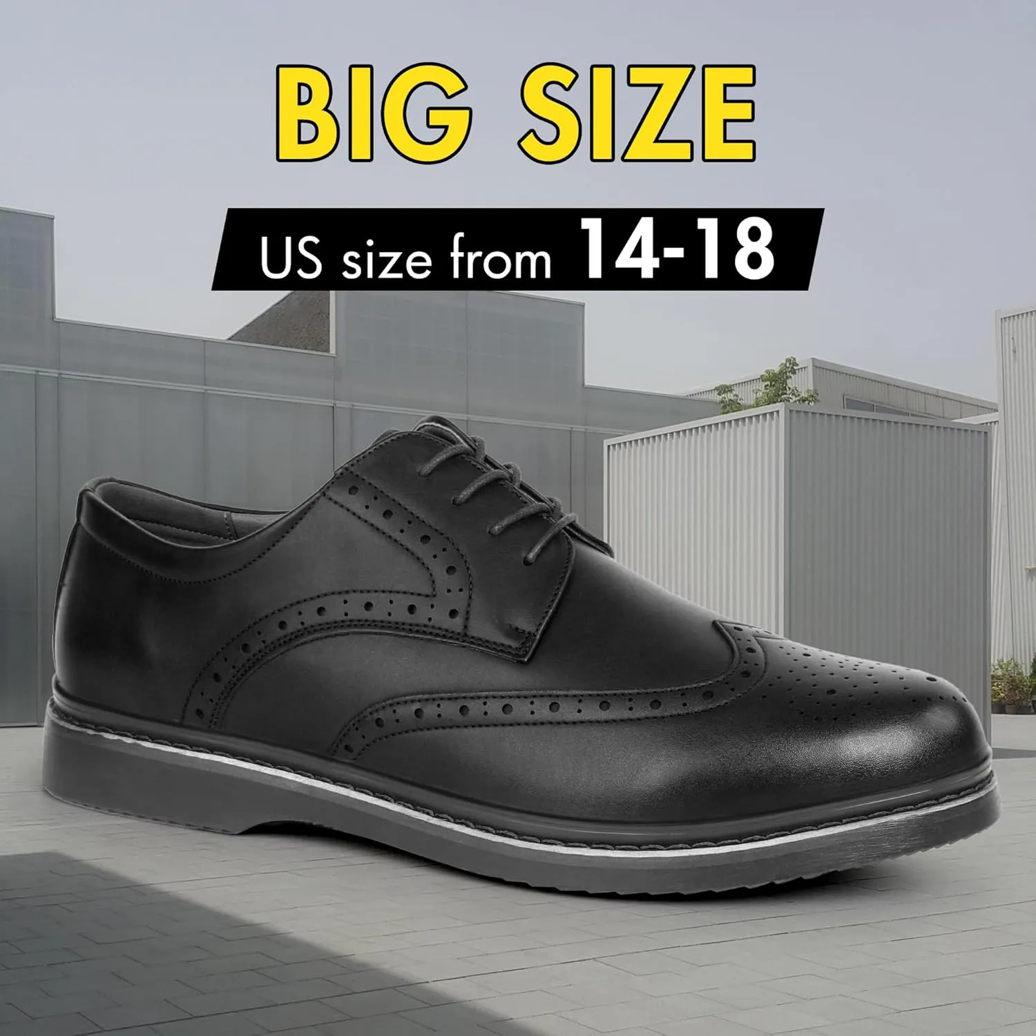 Hawkwell Men's Plus Size Wingtip Brogue Oxfords Dress Shoes US Size 14 15 16 17 18