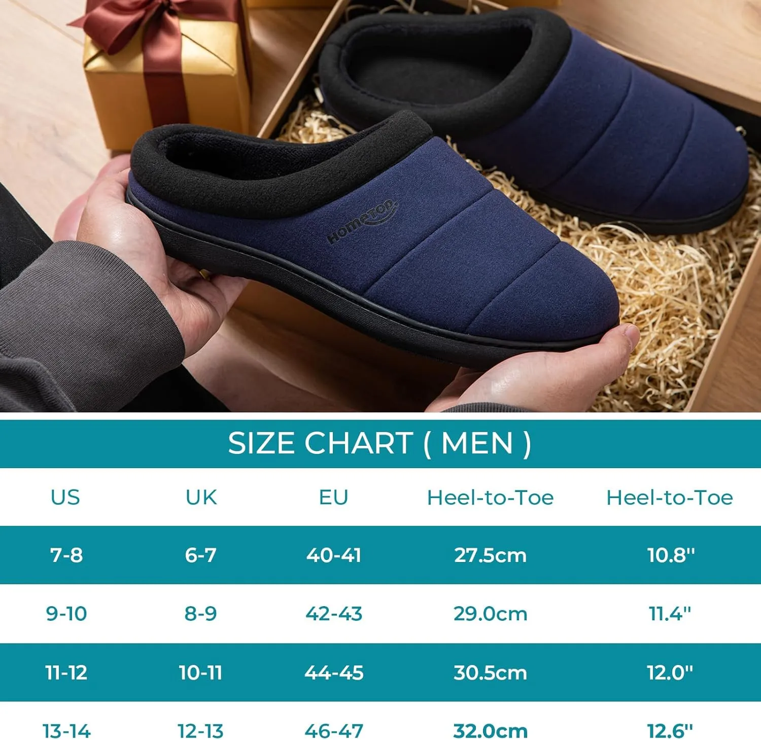 HomeTop Men's Quilted Slippers Cozy Soft Non-Slip De Velvet Memory Foam House Shoes