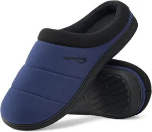 HomeTop Men's Quilted Slippers Cozy Soft Non-Slip De Velvet Memory Foam House Shoes