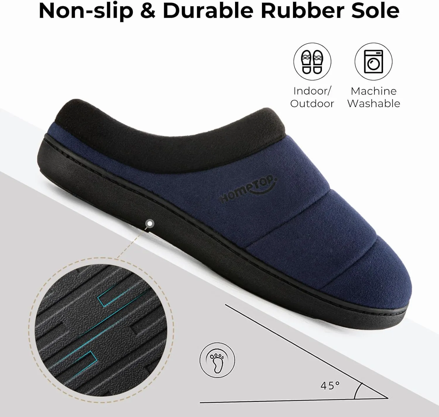 HomeTop Men's Quilted Slippers Cozy Soft Non-Slip De Velvet Memory Foam House Shoes