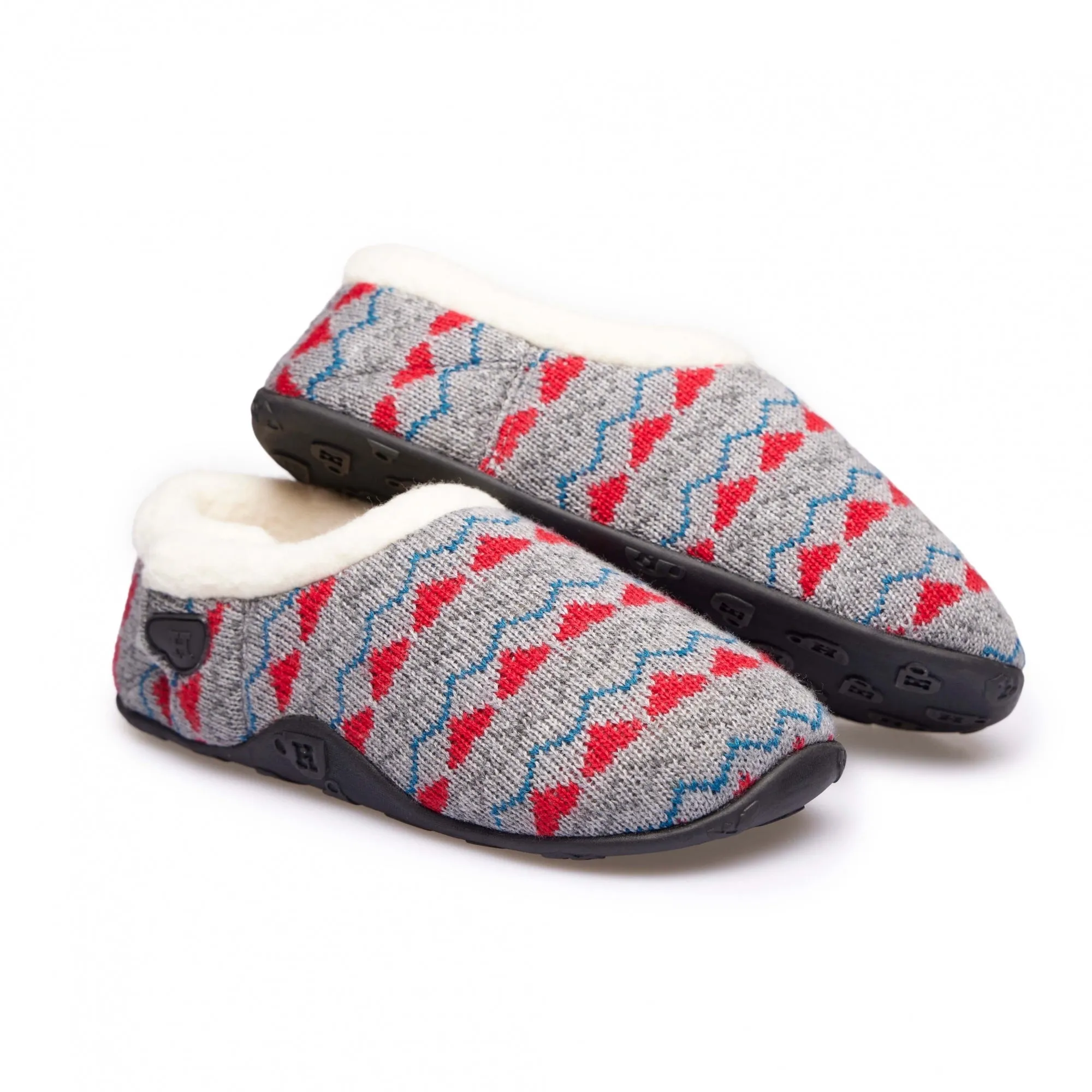 Homeys SADIE Womens Full Slippers Grey Knit/Red Heart