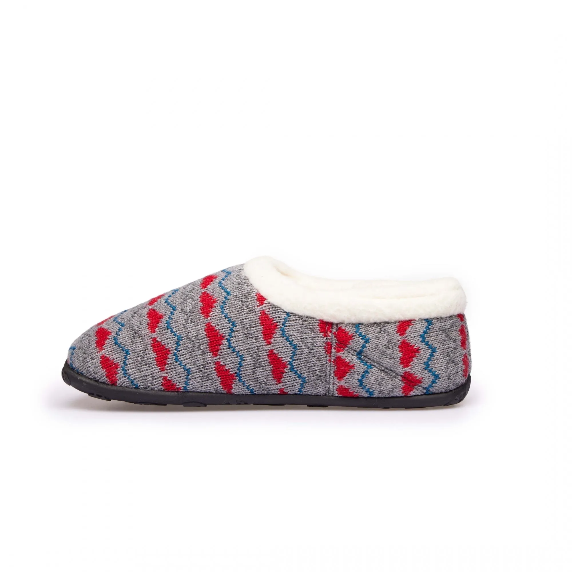 Homeys SADIE Womens Full Slippers Grey Knit/Red Heart