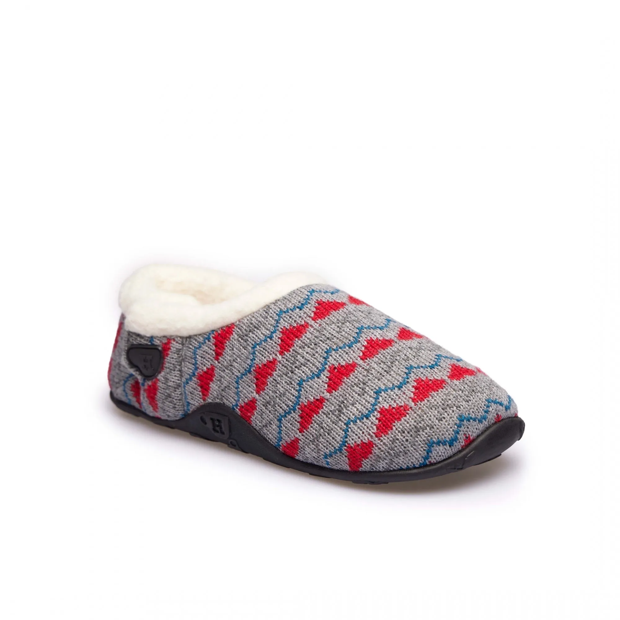 Homeys SADIE Womens Full Slippers Grey Knit/Red Heart