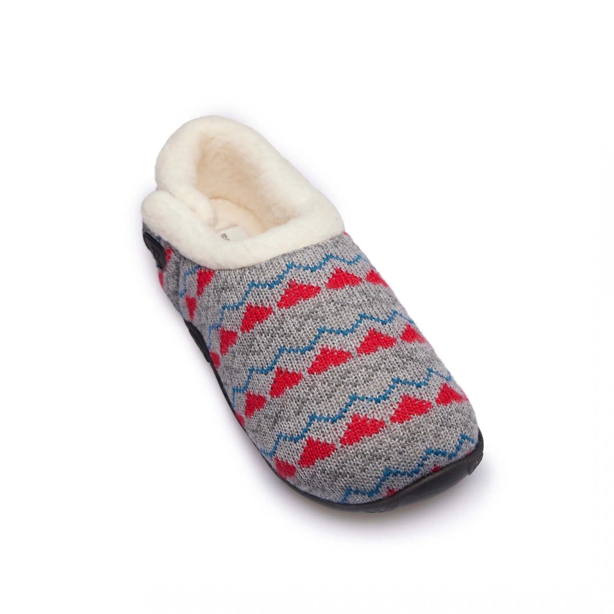 Homeys SADIE Womens Full Slippers Grey Knit/Red Heart