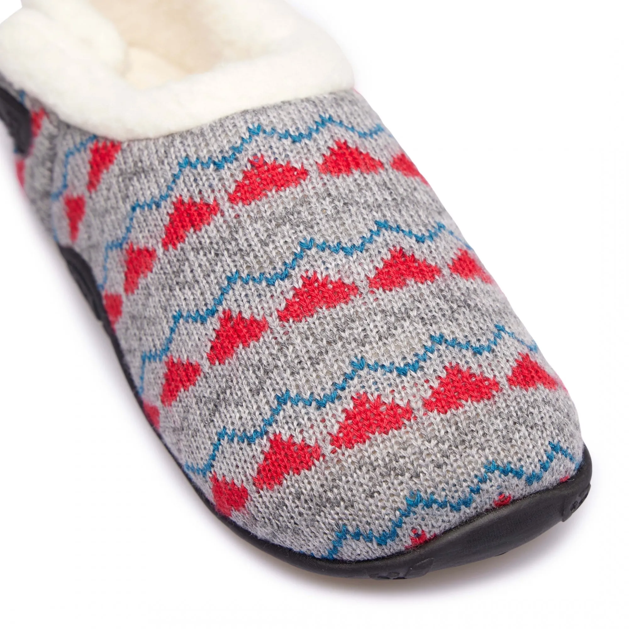 Homeys SADIE Womens Full Slippers Grey Knit/Red Heart
