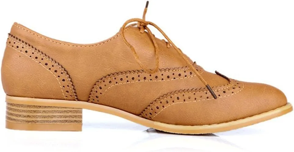Inornever Womens Brogue Oxfords Fashion Low Flat Heel Lace Up Carving Wingtip Vintage Dress Shoes