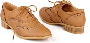 Inornever Womens Brogue Oxfords Fashion Low Flat Heel Lace Up Carving Wingtip Vintage Dress Shoes