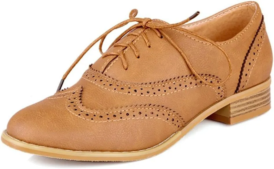 Inornever Womens Brogue Oxfords Fashion Low Flat Heel Lace Up Carving Wingtip Vintage Dress Shoes
