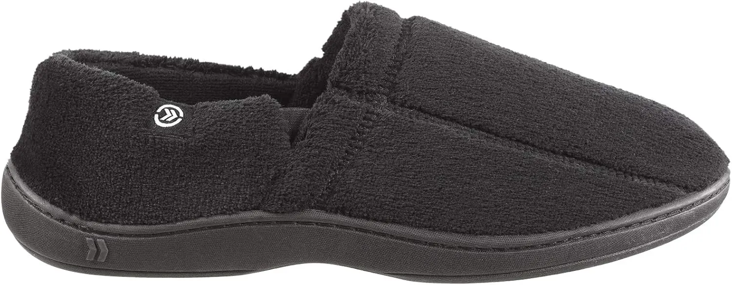 Isotoner Men's Microterry Moccasin Slipper with Memory Foam, Heel Cushion and Versatile Sole