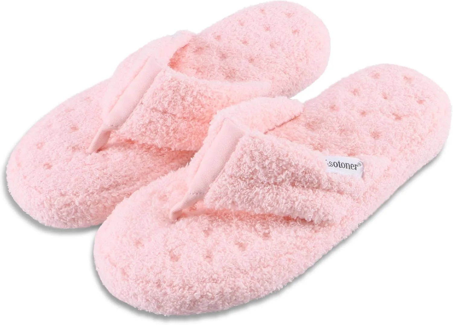 isotoner Women's Cozy Plush Terry Knit Joey Thong Slippers with Enhanced Heel Cushion