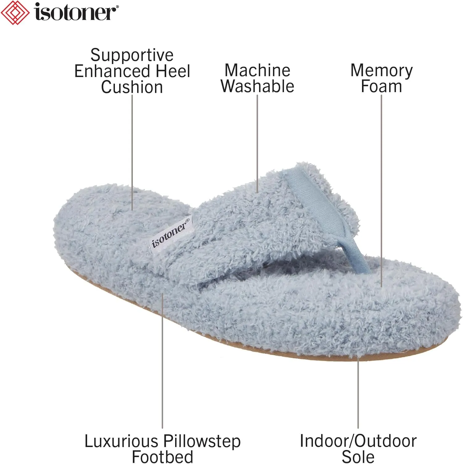 isotoner Women's Cozy Plush Terry Knit Joey Thong Slippers with Enhanced Heel Cushion