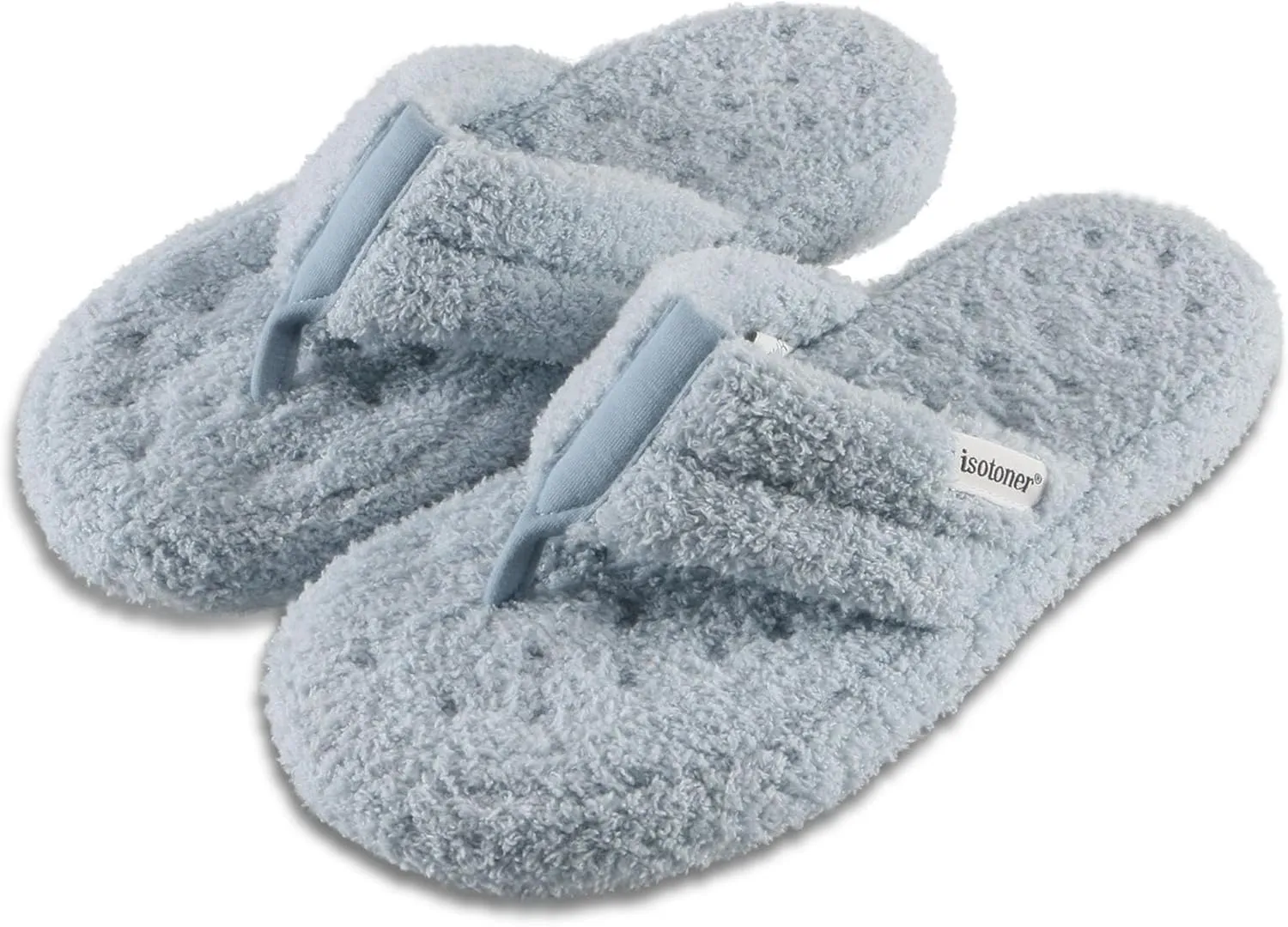 isotoner Women's Cozy Plush Terry Knit Joey Thong Slippers with Enhanced Heel Cushion