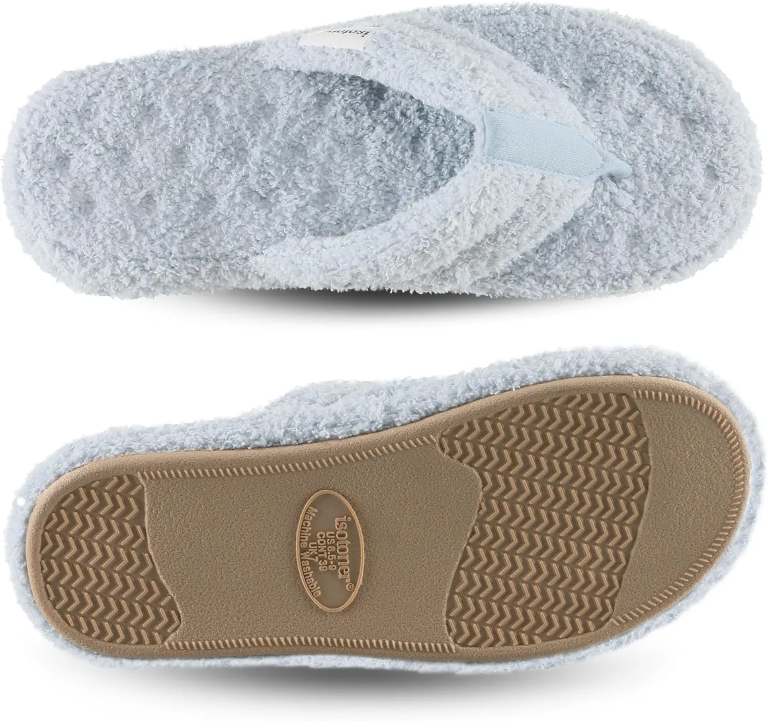 isotoner Women's Cozy Plush Terry Knit Joey Thong Slippers with Enhanced Heel Cushion