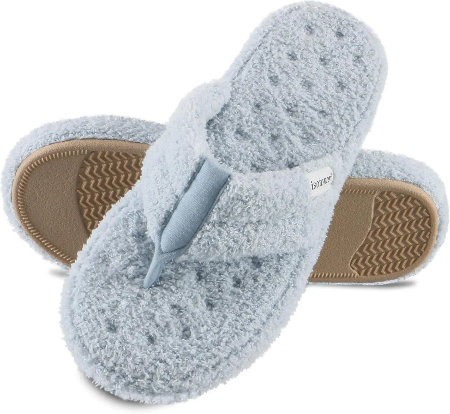 isotoner Women's Cozy Plush Terry Knit Joey Thong Slippers with Enhanced Heel Cushion