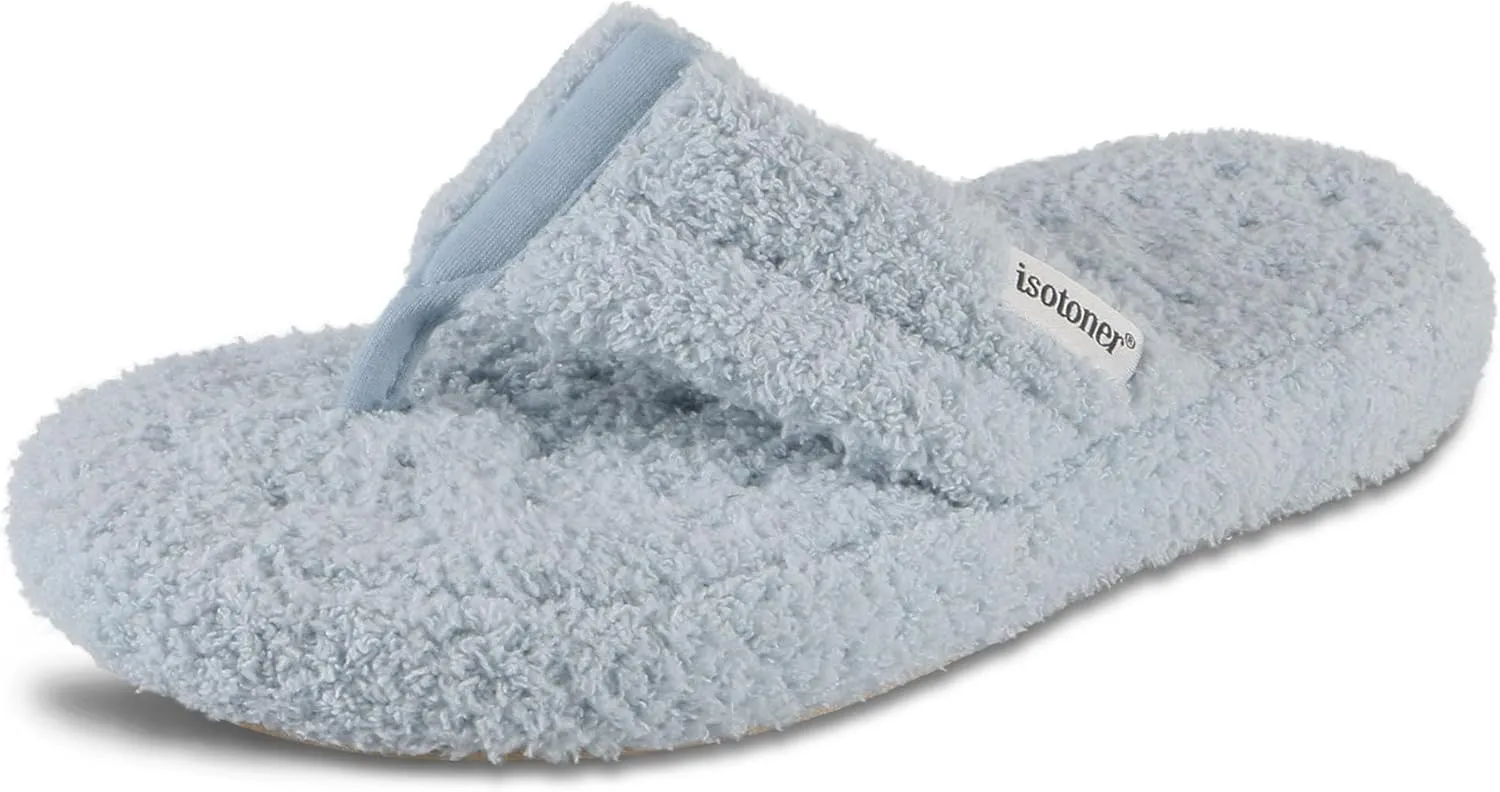isotoner Women's Cozy Plush Terry Knit Joey Thong Slippers with Enhanced Heel Cushion