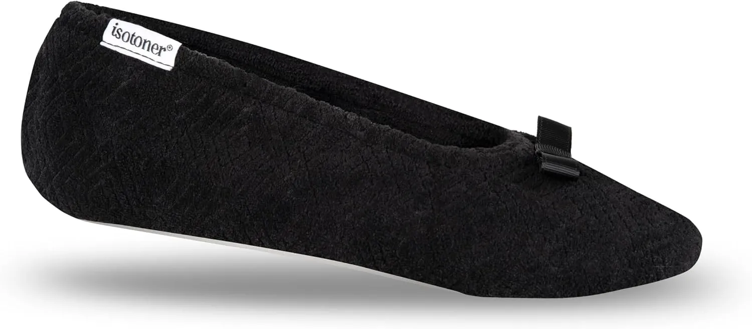 isotoner Women's Diamond Microterry Gemma Ballerina Slippers-Suede Sole with Memory Foam Comfort, Machine Washable