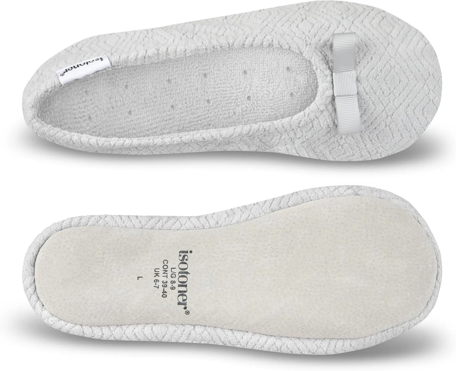 isotoner Women's Diamond Microterry Gemma Ballerina Slippers-Suede Sole with Memory Foam Comfort, Machine Washable