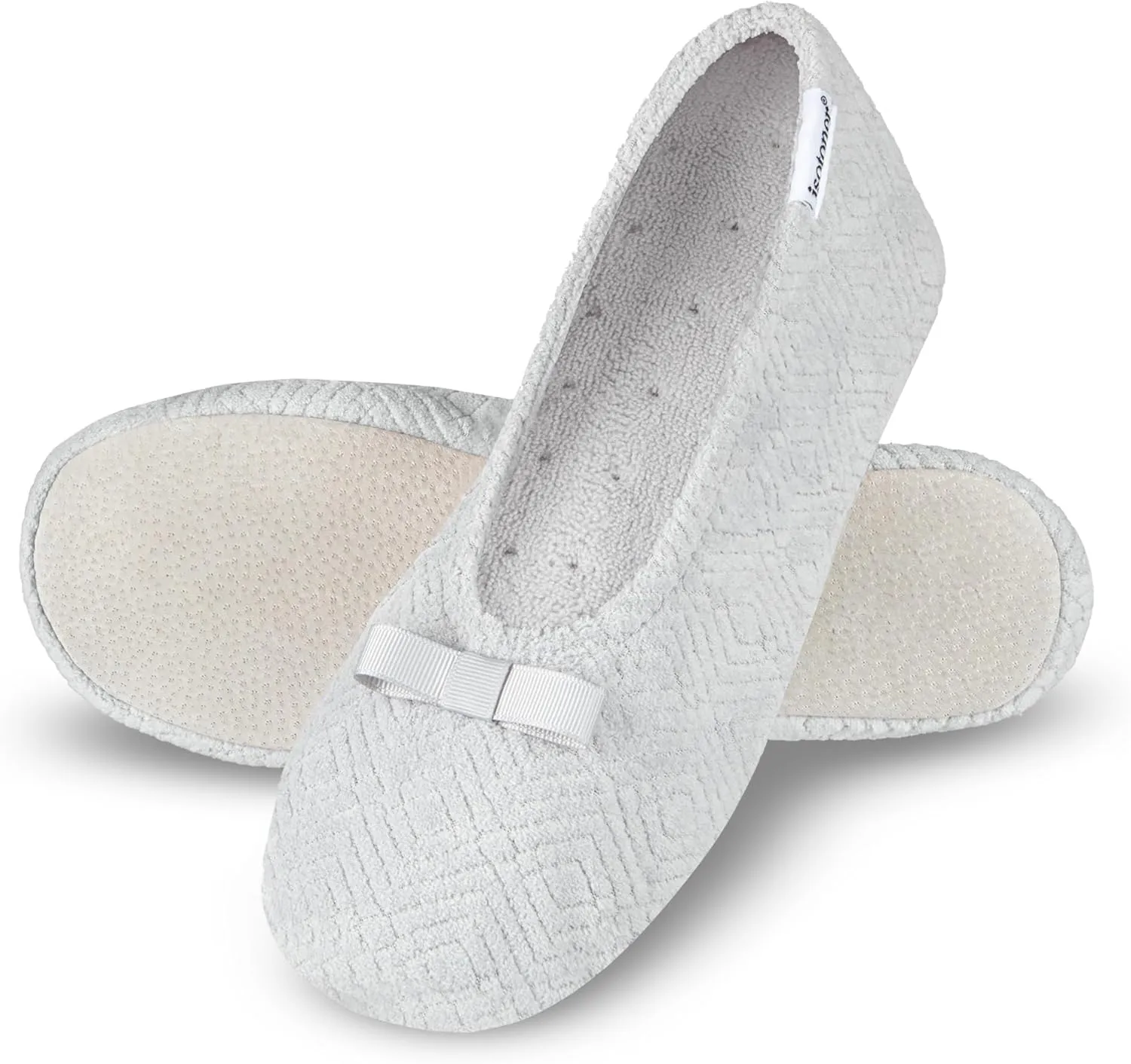 isotoner Women's Diamond Microterry Gemma Ballerina Slippers-Suede Sole with Memory Foam Comfort, Machine Washable