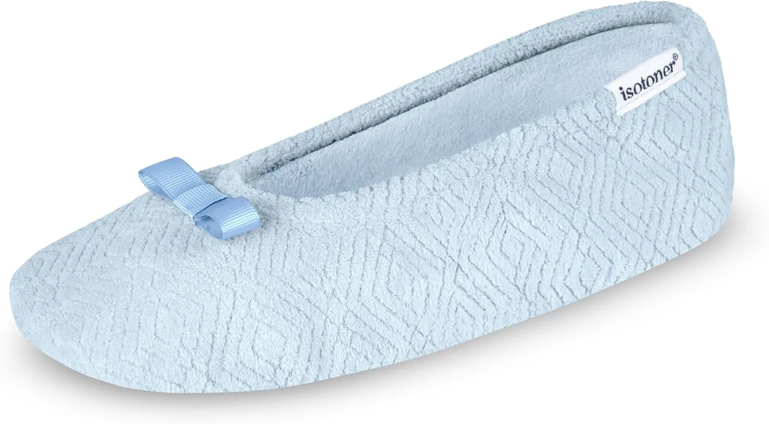 isotoner Women's Diamond Microterry Gemma Ballerina Slippers-Suede Sole with Memory Foam Comfort, Machine Washable
