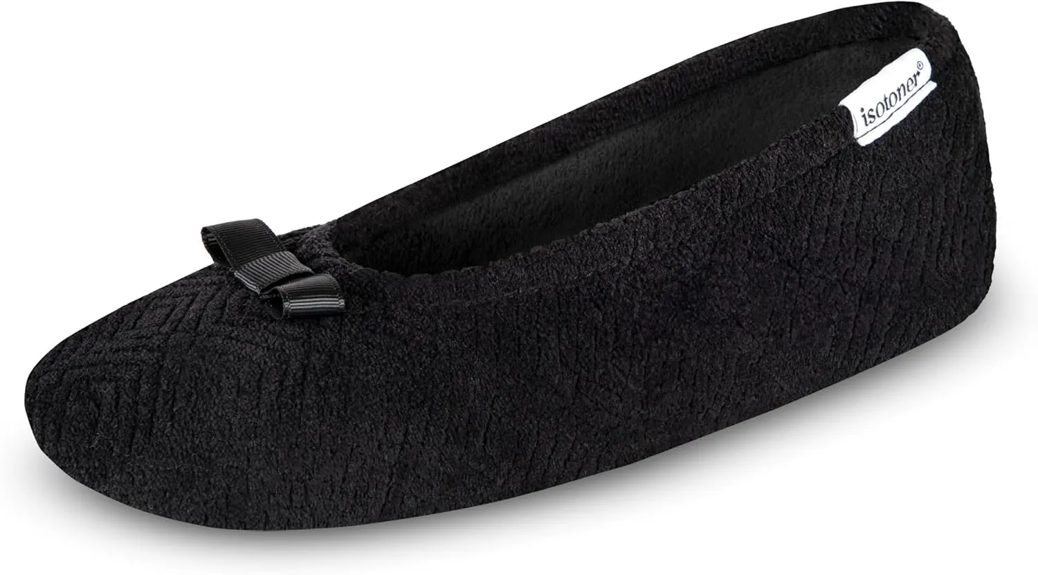 isotoner Women's Diamond Microterry Gemma Ballerina Slippers-Suede Sole with Memory Foam Comfort, Machine Washable