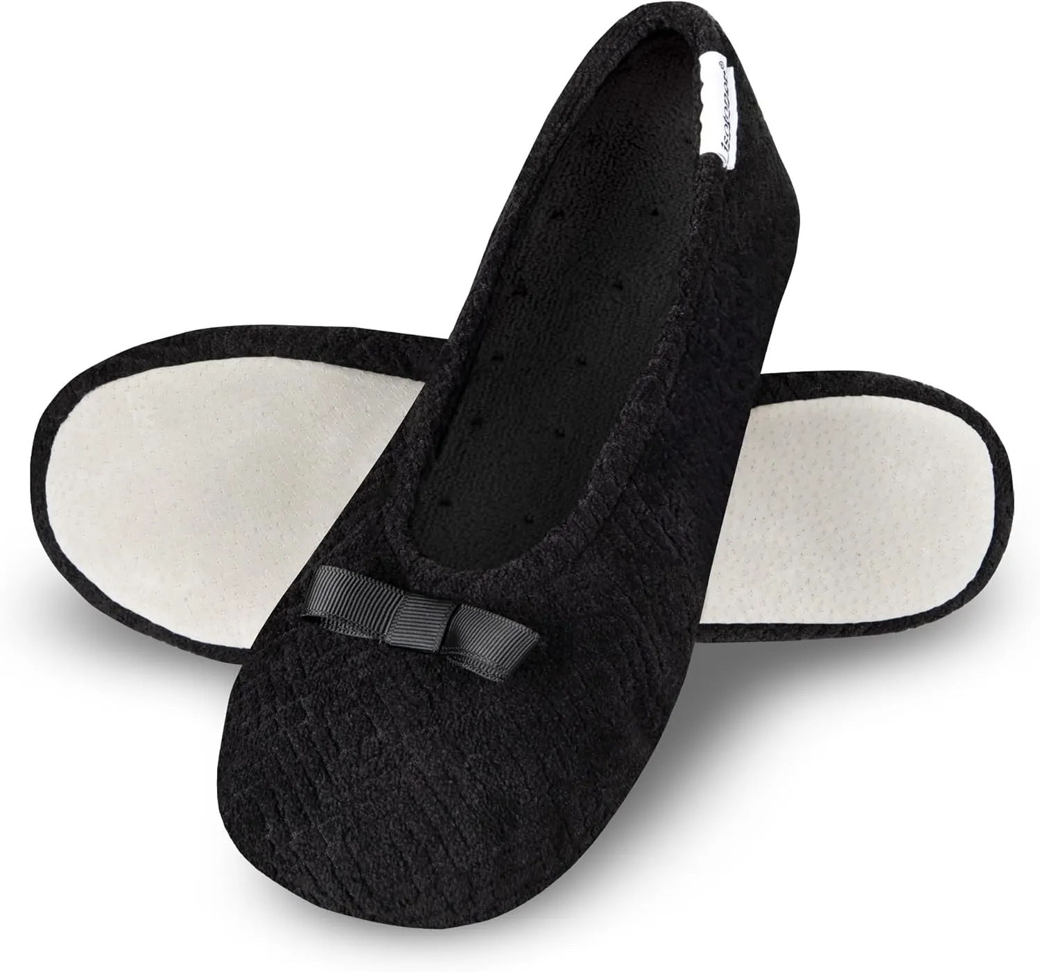 isotoner Women's Diamond Microterry Gemma Ballerina Slippers-Suede Sole with Memory Foam Comfort, Machine Washable
