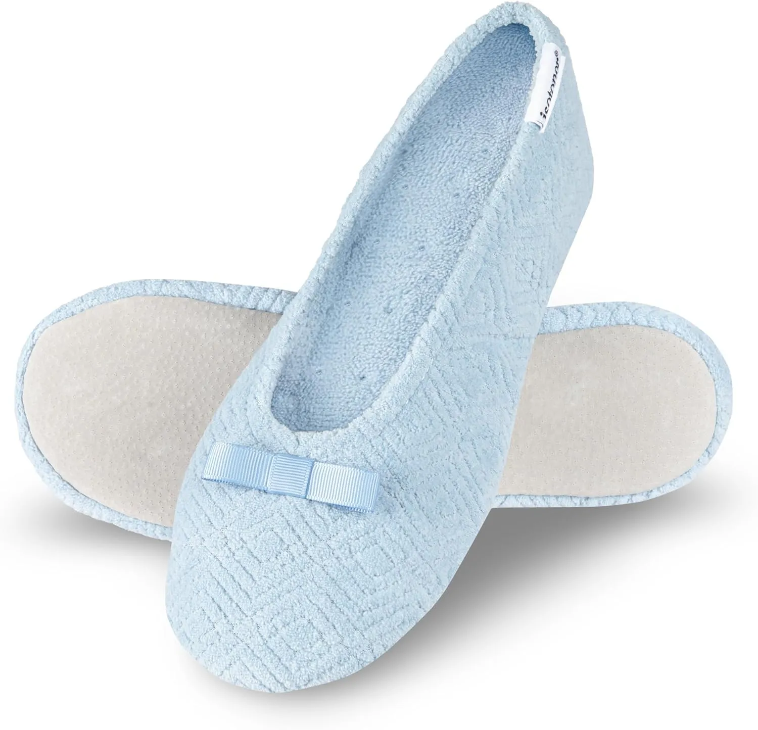 isotoner Women's Diamond Microterry Gemma Ballerina Slippers-Suede Sole with Memory Foam Comfort, Machine Washable