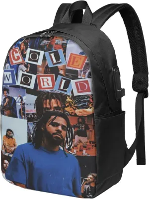 J Musics Cole Unisex Casual Backpack Travel Bag with USB Charing Port Laptop Daypack Lightweight Backpack for Men & Women, Black