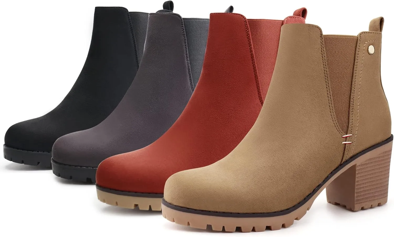 JABASIC Women Casual Ankle Booties Block Heel Slip On Chelsea Boots